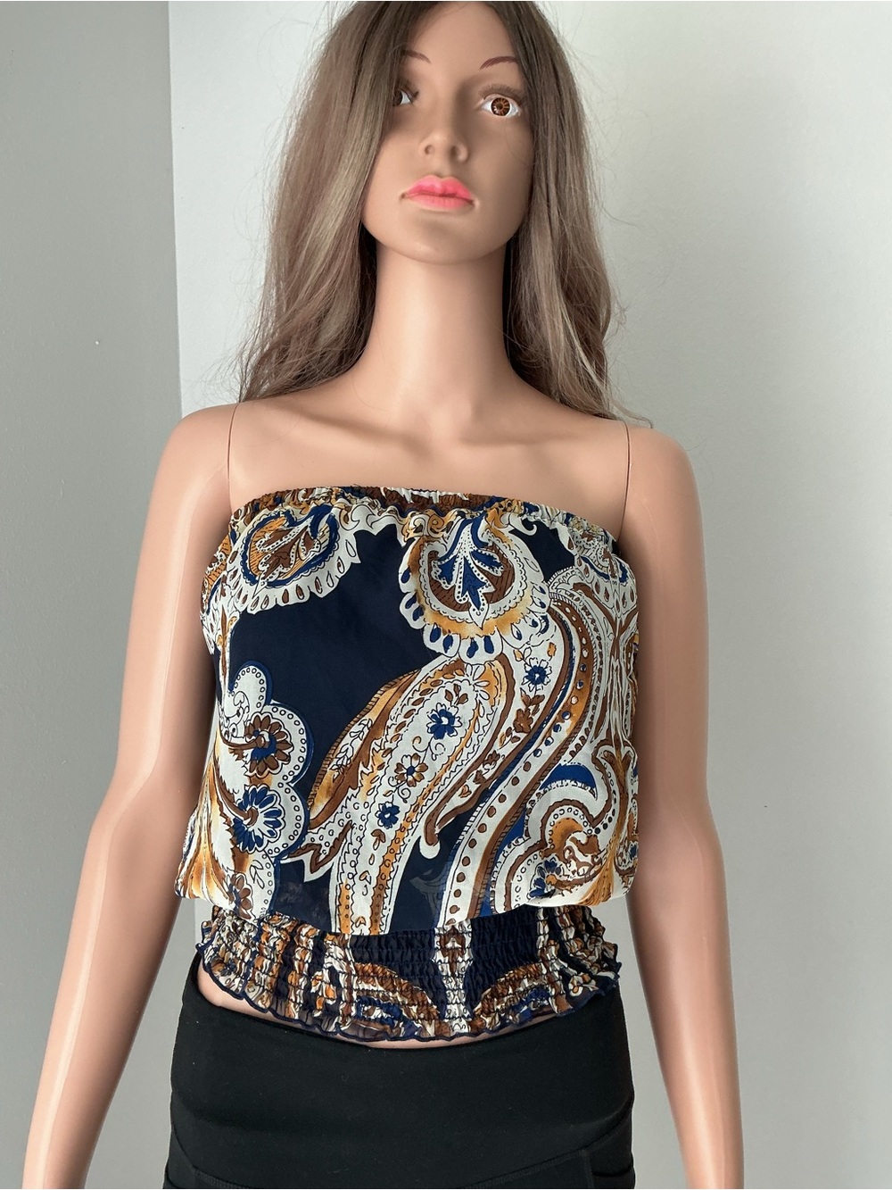 Papaya Navy Paisley Strapless Smocked Tube Top